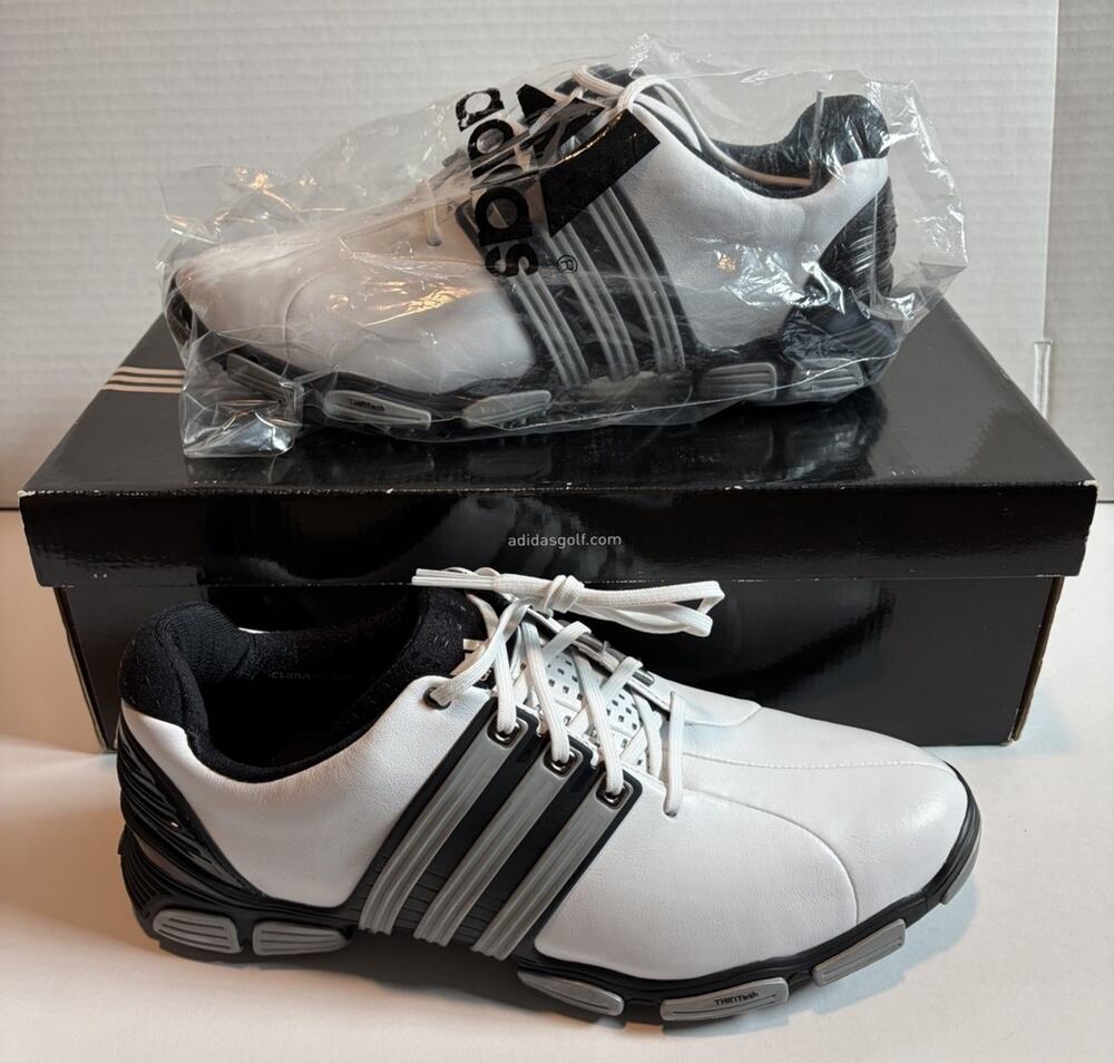 Adidas Tour360 4.0 Golf Shoes Mens 9 White Black Leather Spiked Climaproof
